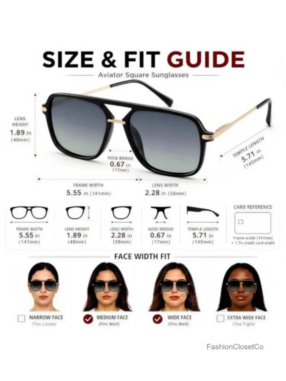 Polarized Aviator Sunglasses UV400 Double Bridge Square Oversized Metal Frame
